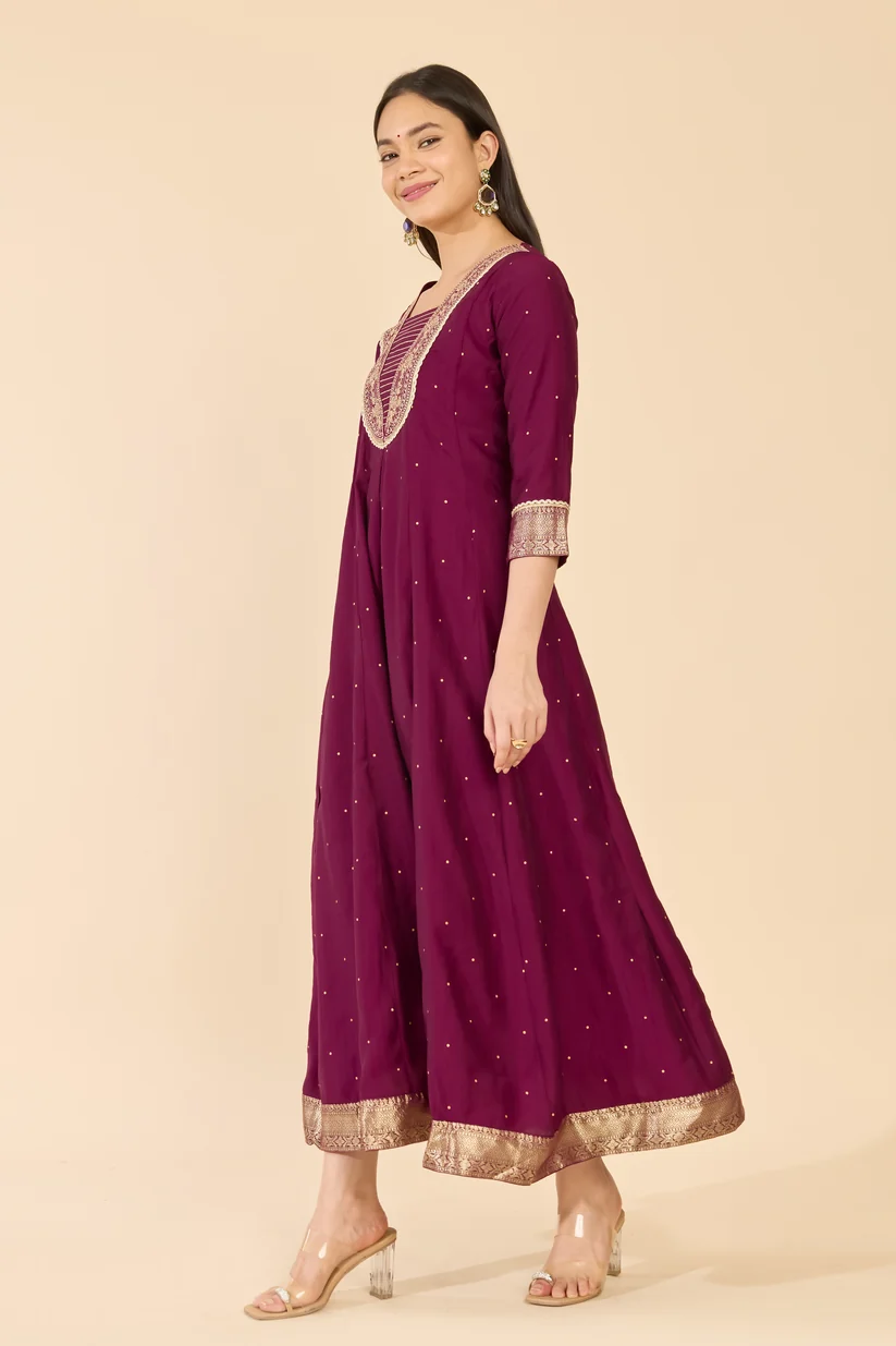Wine Embroidered Yoke Anarkali